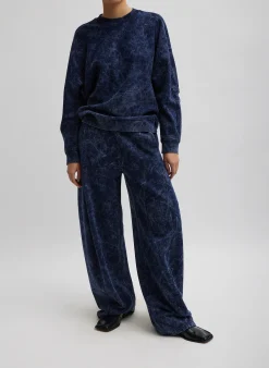New Tibi Acid Wash Cocoon Crewneck Sweatshirt Acid Navy