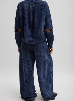 New Tibi Acid Wash Cocoon Crewneck Sweatshirt Acid Navy