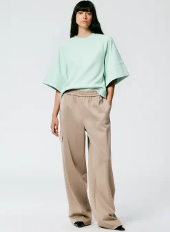Online Tibi Active Knit Wide Leg Pull On Pant Khaki