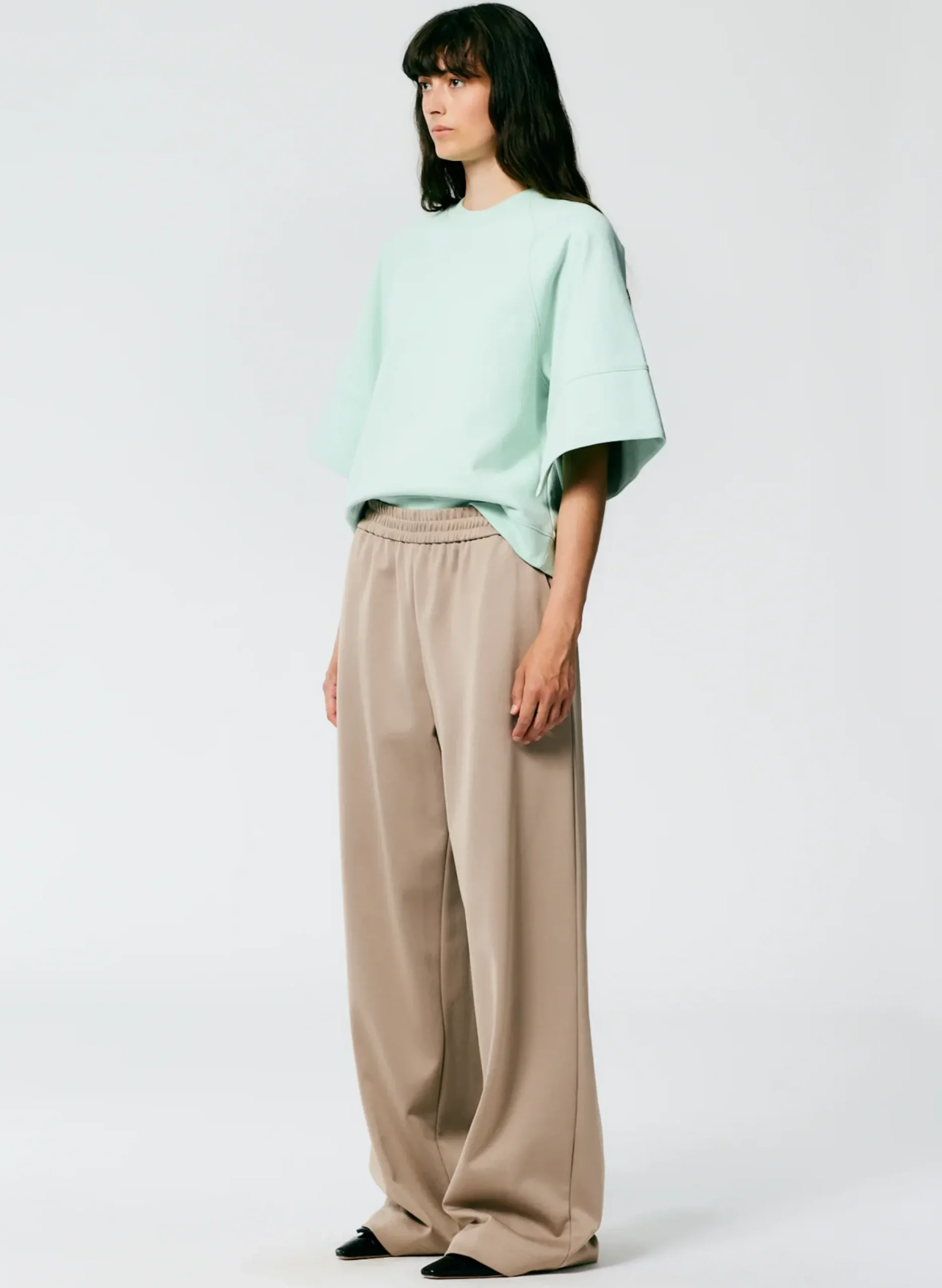 Online Tibi Active Knit Wide Leg Pull On Pant Khaki