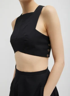 Outlet Tibi Bonded Luxe Twill Square Neck Cropped Top Black