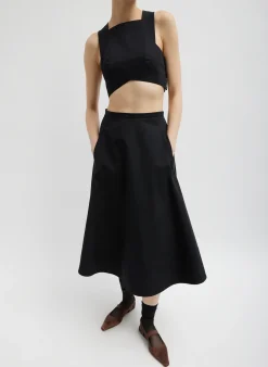 Outlet Tibi Bonded Luxe Twill Square Neck Cropped Top Black