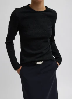 Tibi Boucle Knit Long Sleeve Circular Top Black