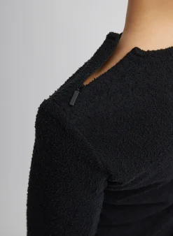 Tibi Boucle Knit Long Sleeve Circular Top Black