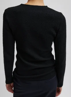 Tibi Boucle Knit Long Sleeve Circular Top Black