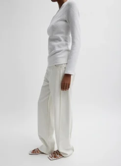 Tibi Boucle Knit Long Sleeve Circular Top White