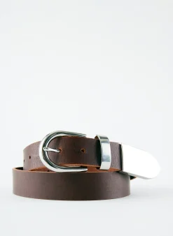 Discount Tibi Carlos Leather Belt Dark Brown
