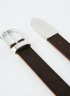 Discount Tibi Carlos Leather Belt Dark Brown