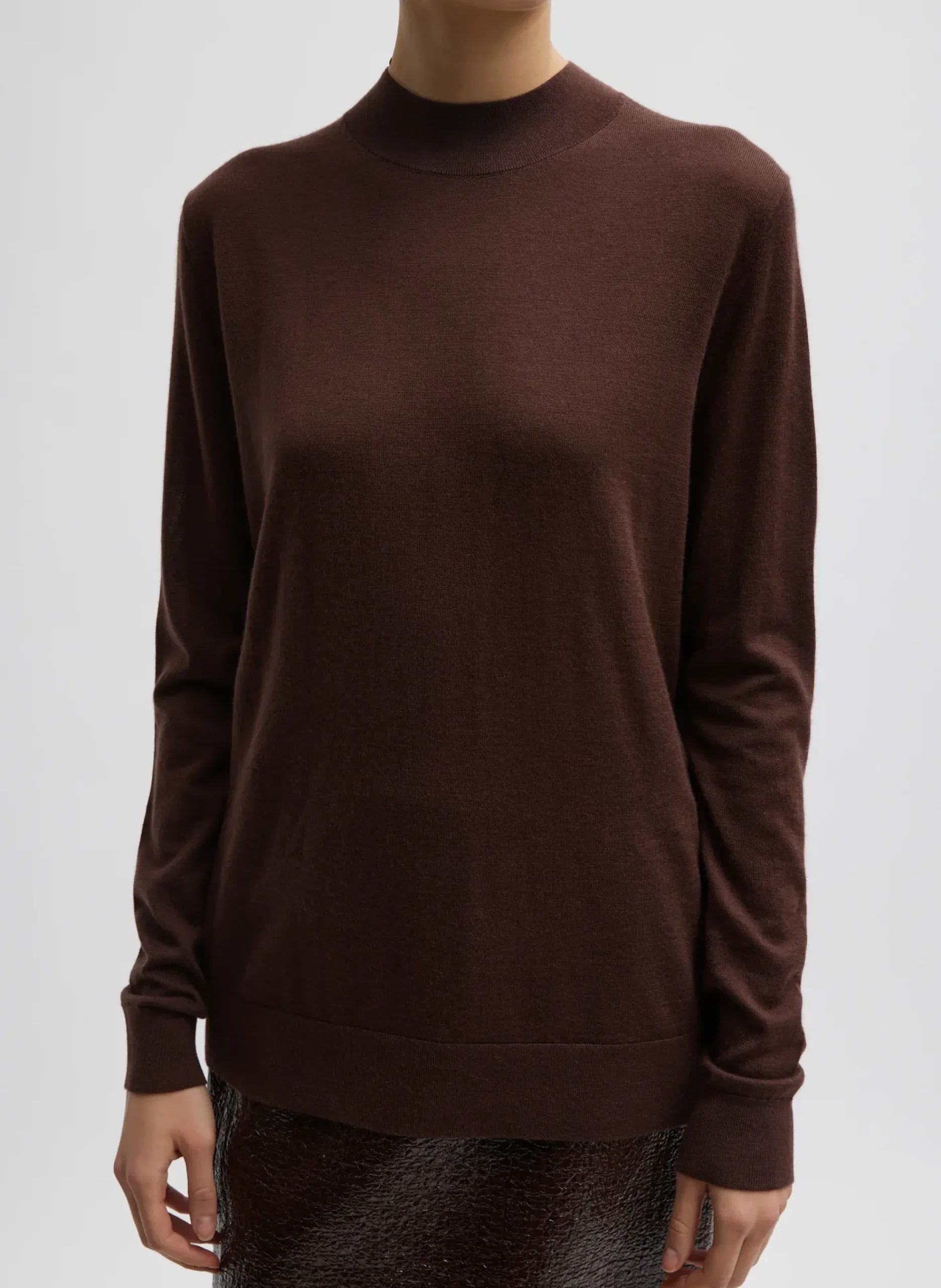 Hot Tibi Cashmere Silk Blend Mock Neck Easy Sweater Hickory