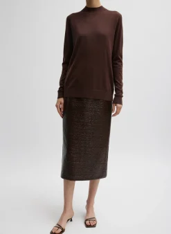 Hot Tibi Cashmere Silk Blend Mock Neck Easy Sweater Hickory