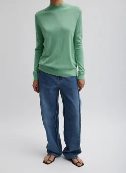 Hot Tibi Cashmere Silk Blend Mock Neck Easy Sweater Green Tea