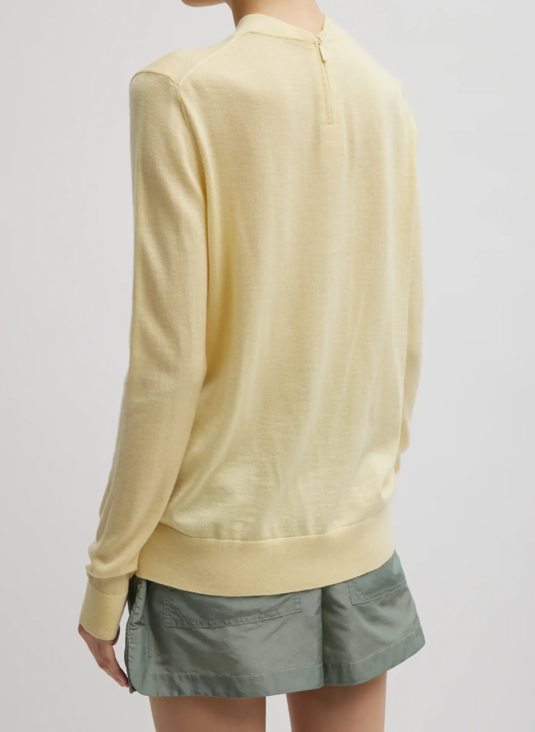 Sale Tibi Cashmere Silk Blend Mock Neck Easy Sweater Lemon Ice
