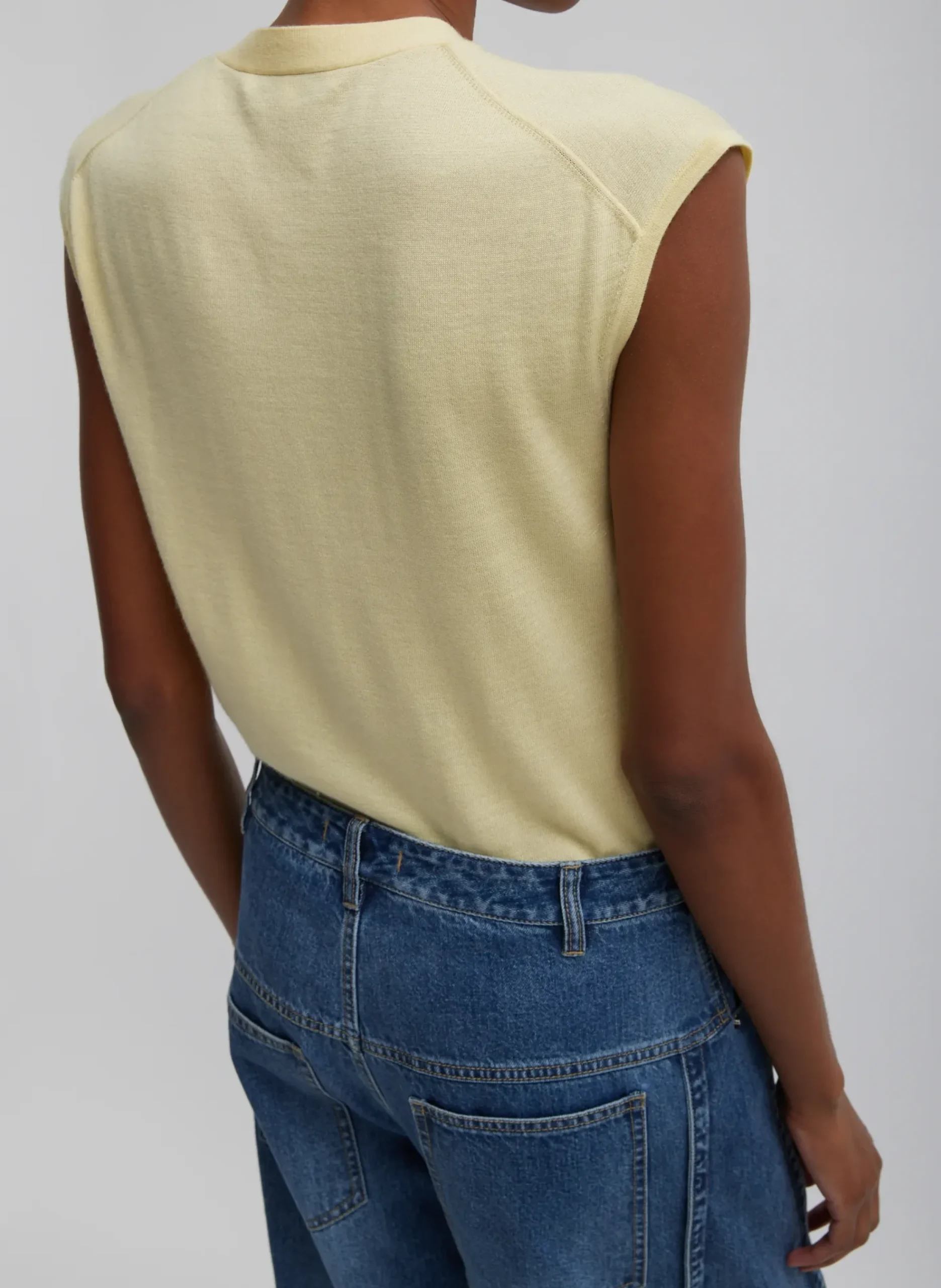 Sale Tibi Cashmere Silk Blend Sleeveless Button Down Sweater Lemon Ice