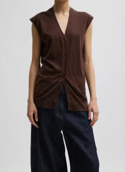 Outlet Tibi Cashmere Silk Blend Sleeveless Button Down Sweater Hickory