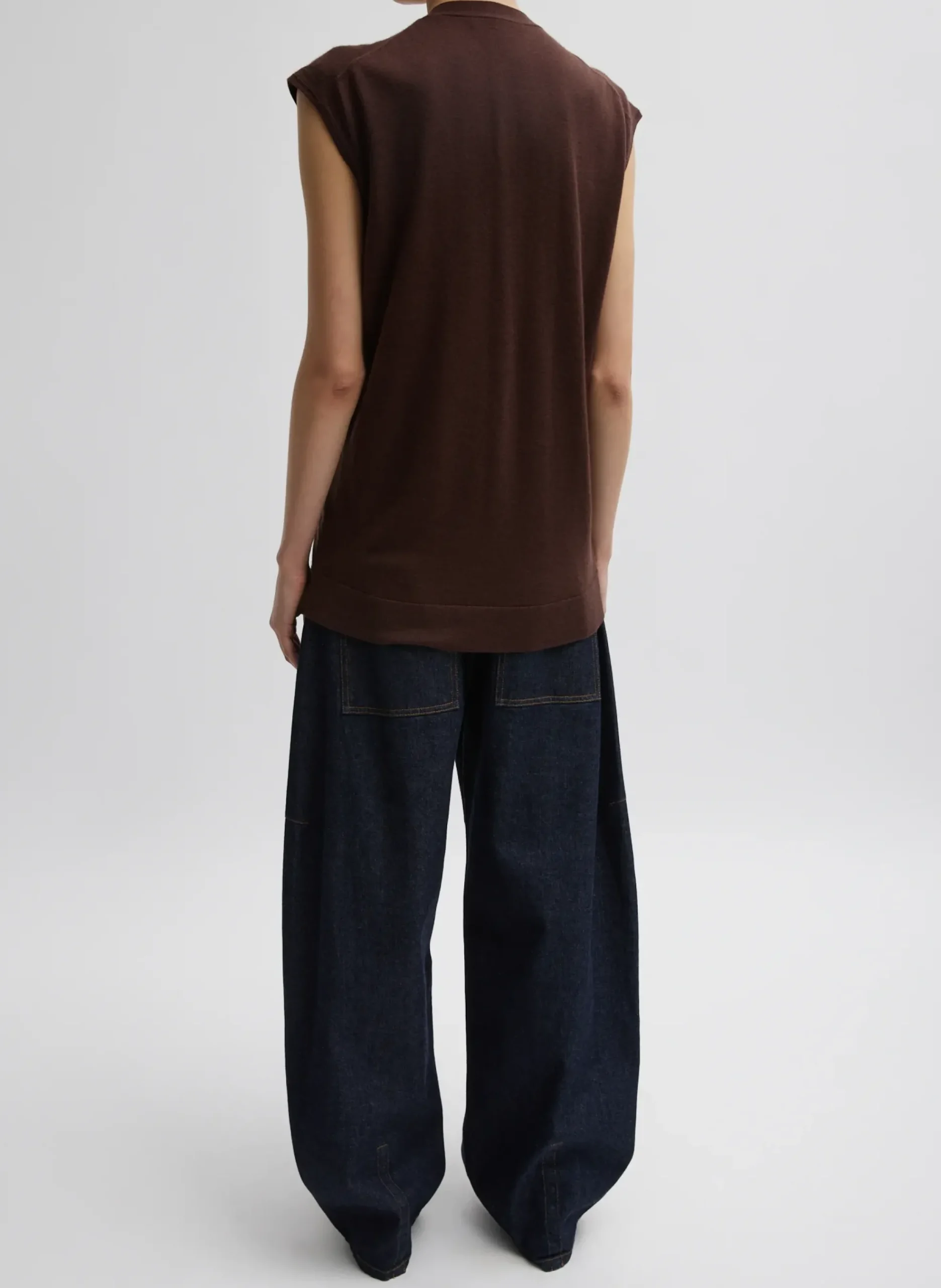 Outlet Tibi Cashmere Silk Blend Sleeveless Button Down Sweater Hickory