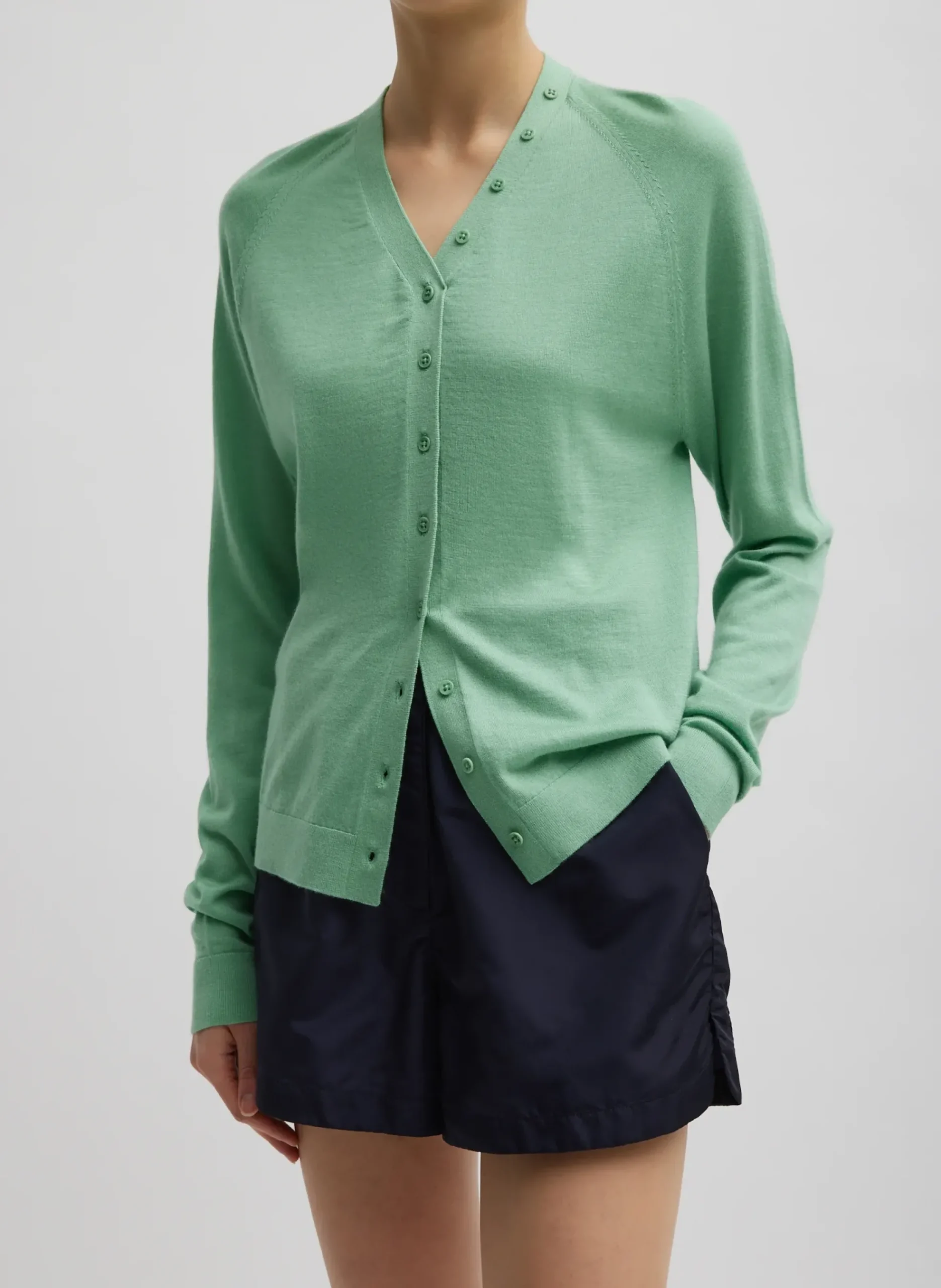Sale Tibi Cashmere Silk Blend Slim Cardigan Green Tea