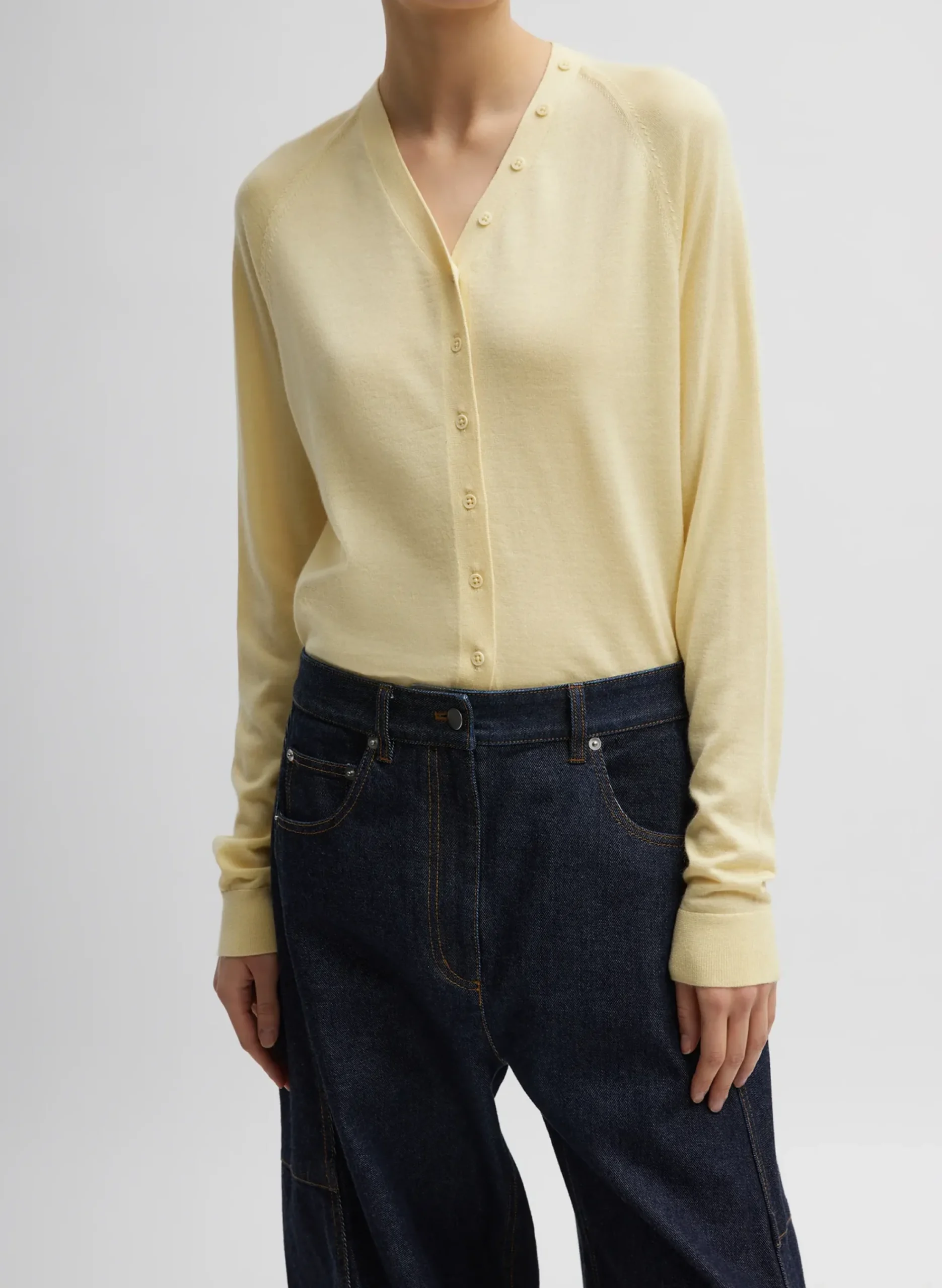 Outlet Tibi Cashmere Silk Blend Slim Cardigan Lemon Ice