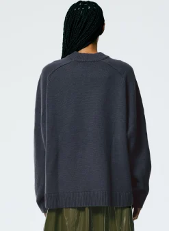 Best Tibi Cashmere Sweater Crewneck Oversized Pullover Navy Fog