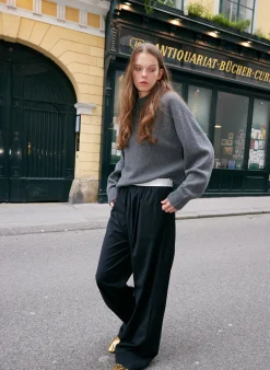 Tibi Cashmere Sweater Crewneck Oversized Pullover Dark Heather Grey