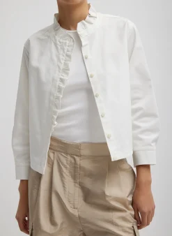Tibi Chino Holly Bracelet Sleeve Shirt White