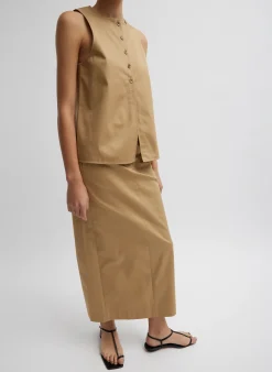New Tibi Chino Slit Front Sleeveless Top Tan