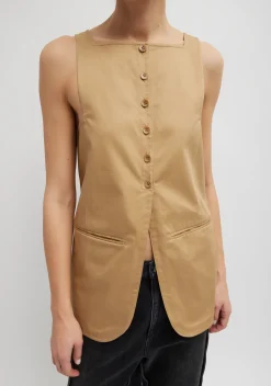 Sale Tibi Chino Slit Front Sleeveless Tunic Tan