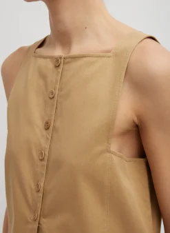 Sale Tibi Chino Slit Front Sleeveless Tunic Tan