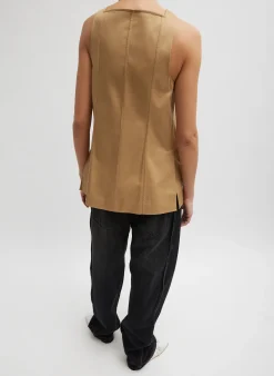 Sale Tibi Chino Slit Front Sleeveless Tunic Tan
