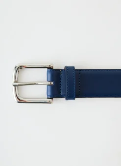Discount Tibi Classic Men's Leather Belt Ultramarine Blue