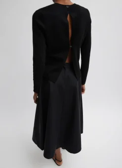 Hot Tibi Compact Stretch Cashmere Long Sleeve Open Back Sweater Black