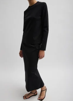 Outlet Tibi Compact Ultra Stretch Knit Long Sleeve Slim Top Black