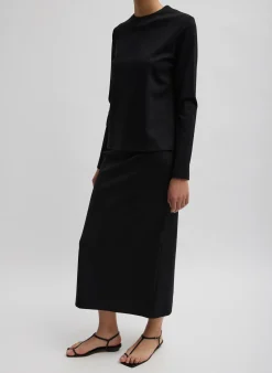 Outlet Tibi Compact Ultra Stretch Knit Long Sleeve Slim Top Black