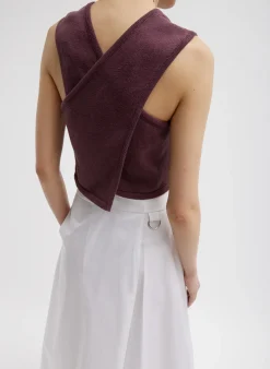 Sale Tibi Cotton Criss Cross Cropped Sleeveless Sweater Cinnamon