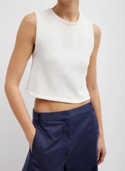 Clearance Tibi Cotton Criss Cross Cropped Sleeveless Sweater White