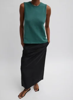 Best Tibi Cotton Criss Cross Sleeveless Sweater Hunter Green