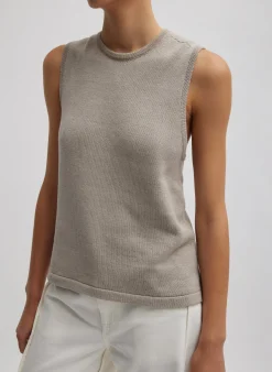 Tibi Cotton Criss Cross Sleeveless Sweater Light Stone