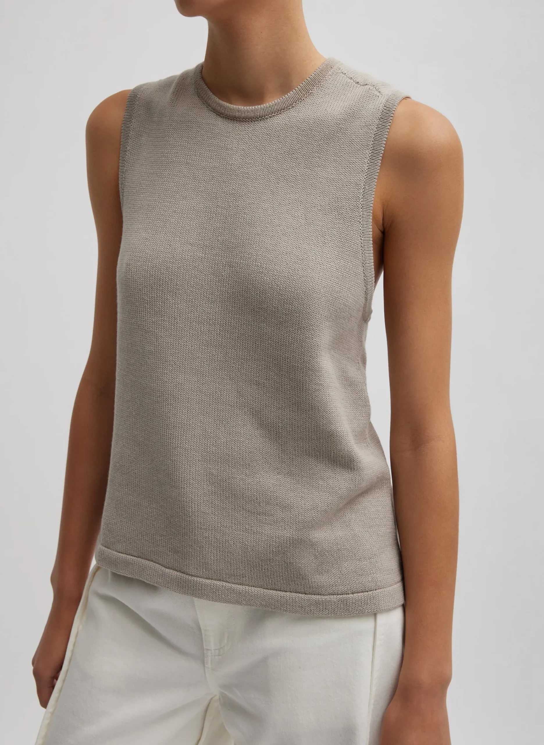 Tibi Cotton Criss Cross Sleeveless Sweater Light Stone