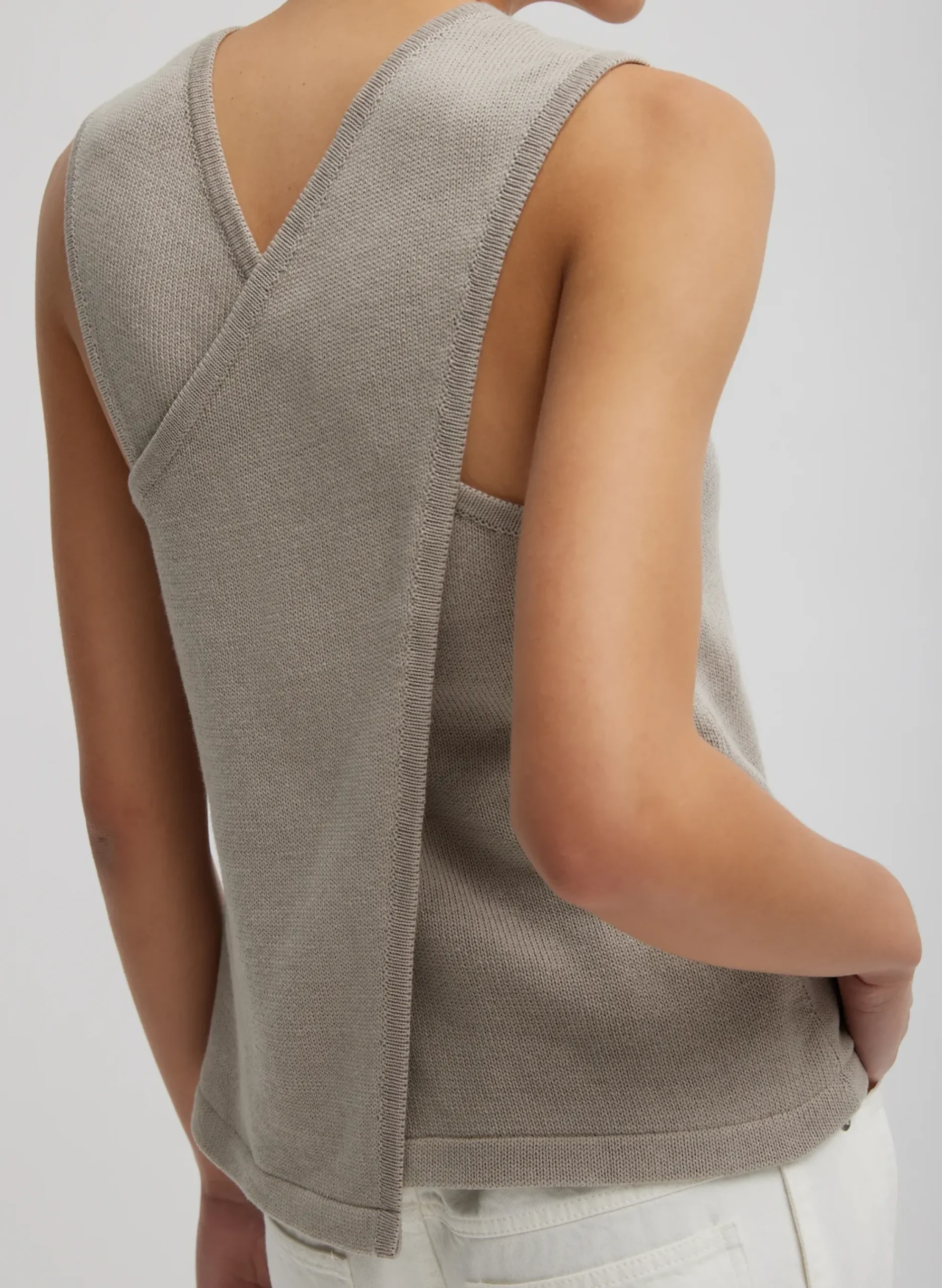 Tibi Cotton Criss Cross Sleeveless Sweater Light Stone