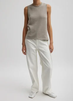 Tibi Cotton Criss Cross Sleeveless Sweater Light Stone