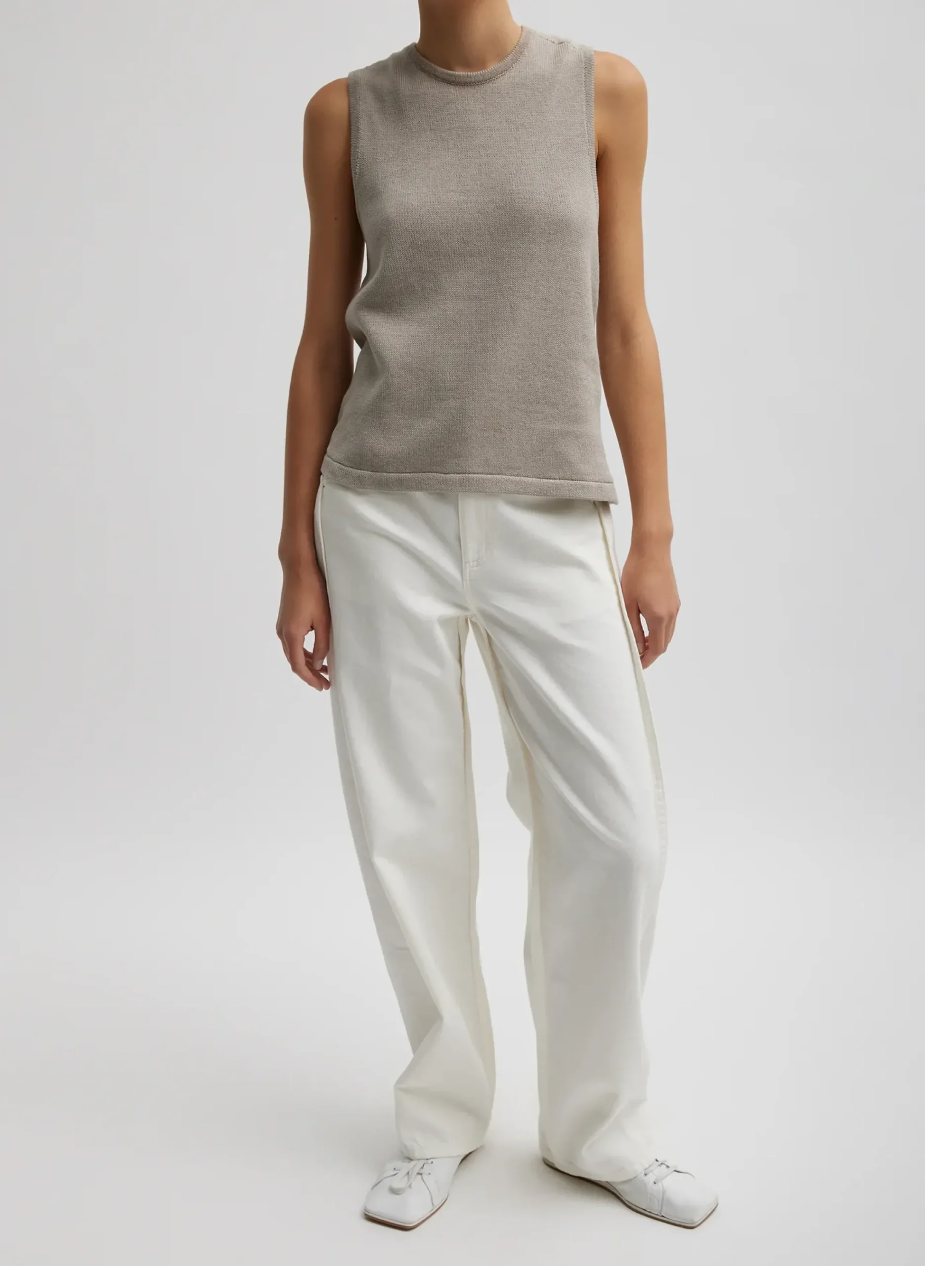 Tibi Cotton Criss Cross Sleeveless Sweater Light Stone