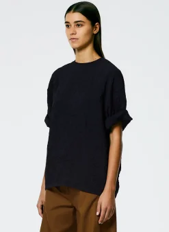 Online Tibi Crinkle Shirting Easy T-Shirt Midnight Navy