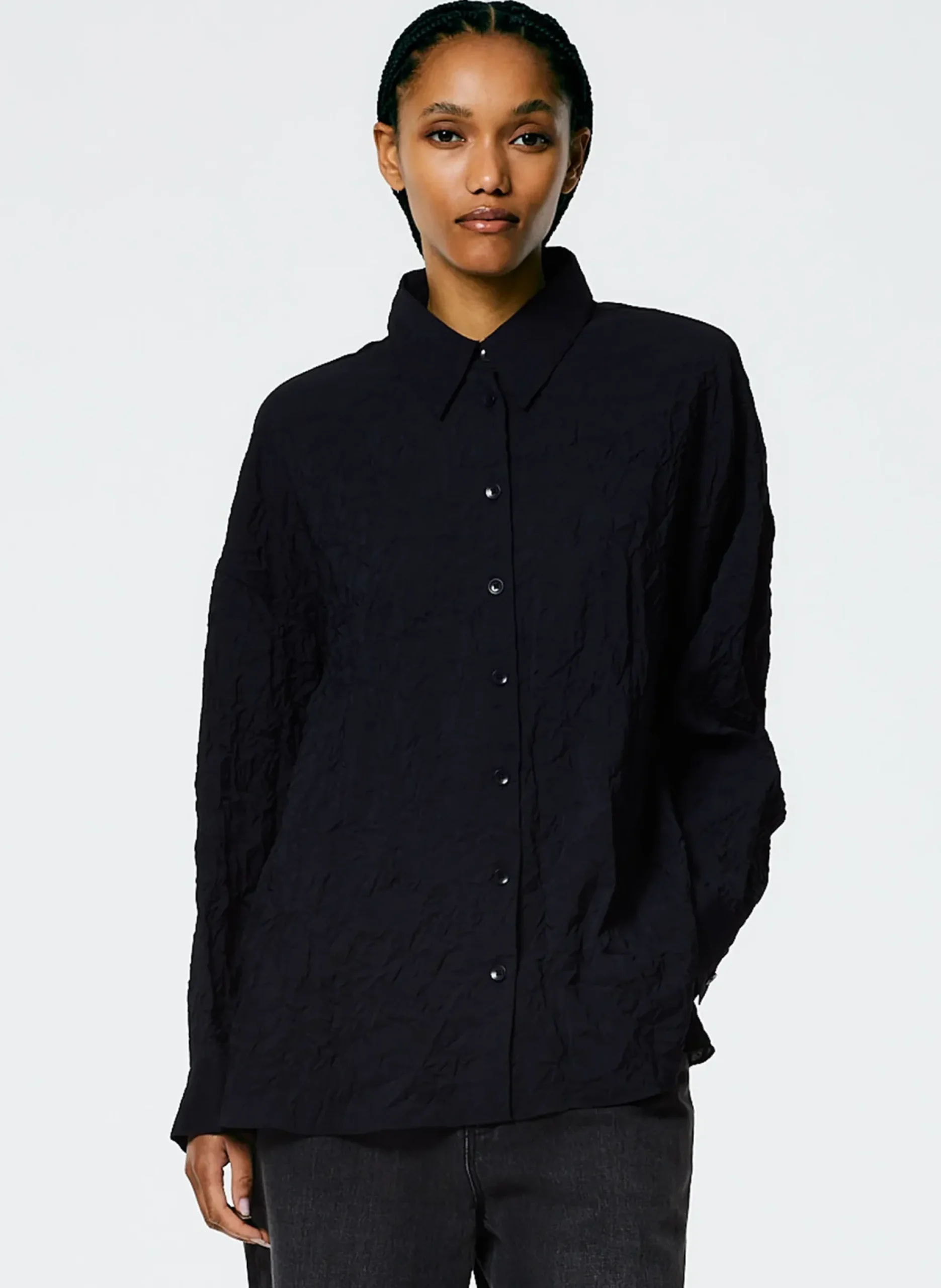 New Tibi Crinkle Shirting Oversized Shirt Midnight Navy