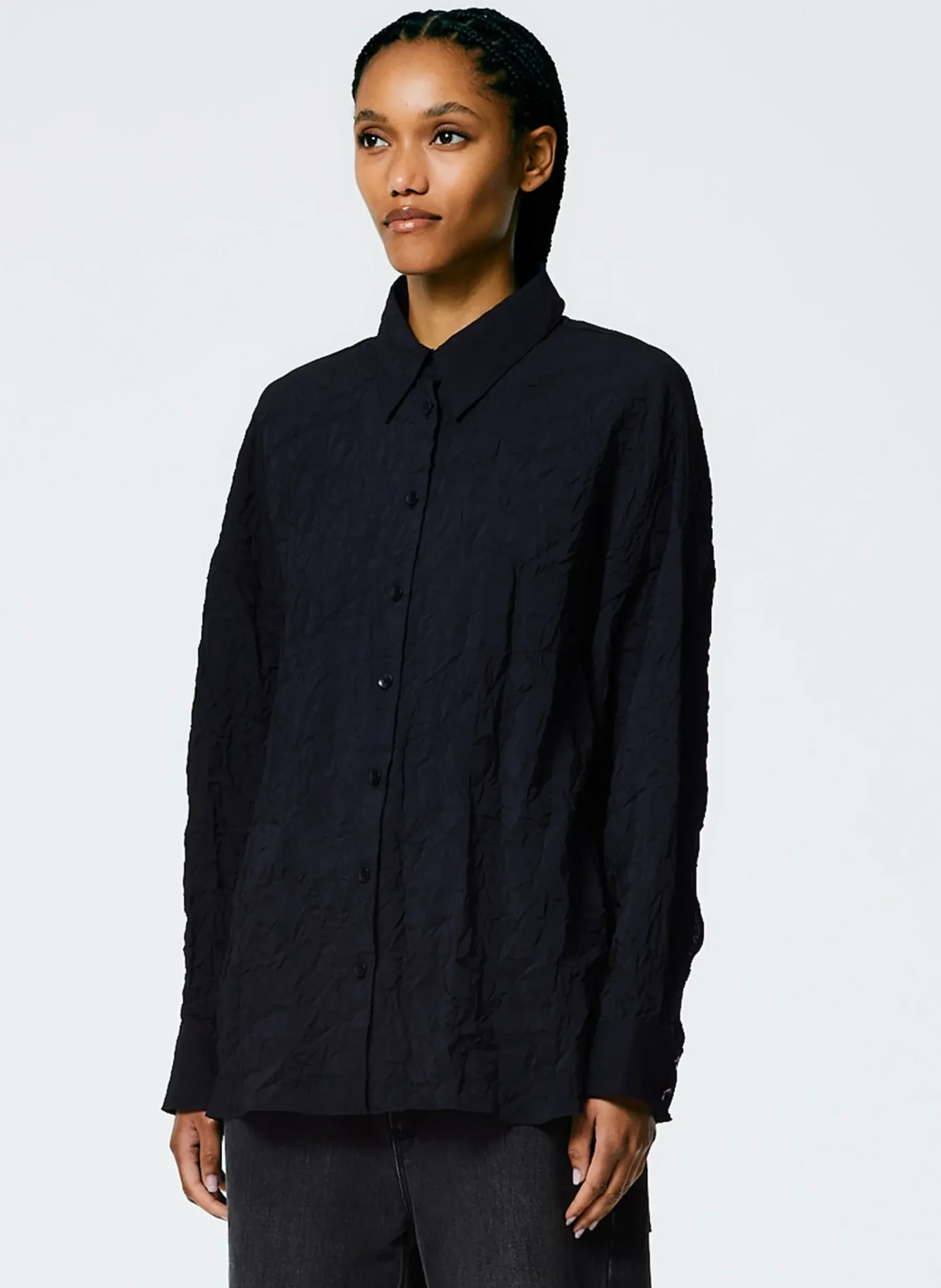 New Tibi Crinkle Shirting Oversized Shirt Midnight Navy