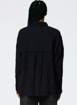 New Tibi Crinkle Shirting Oversized Shirt Midnight Navy
