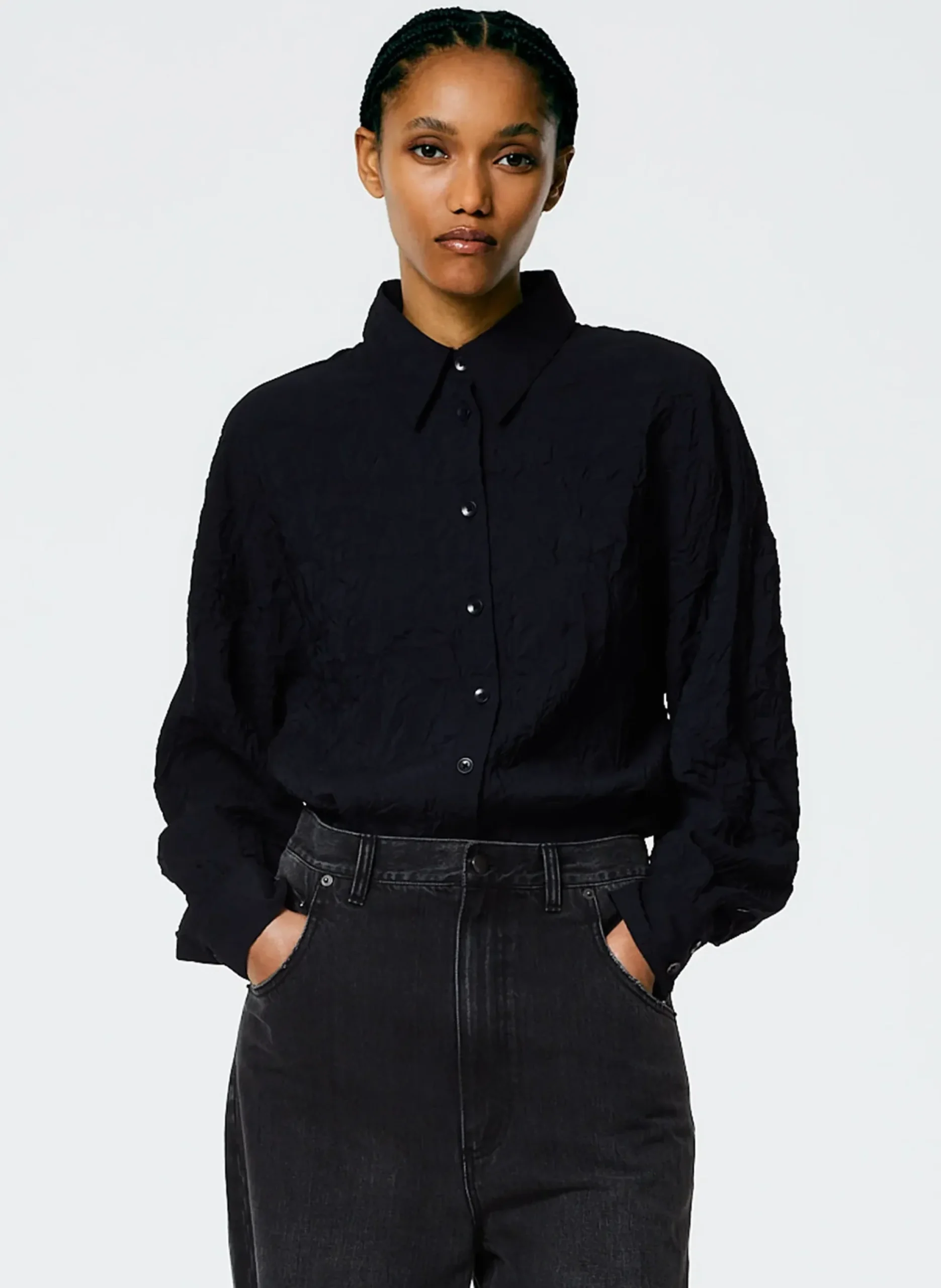 New Tibi Crinkle Shirting Oversized Shirt Midnight Navy