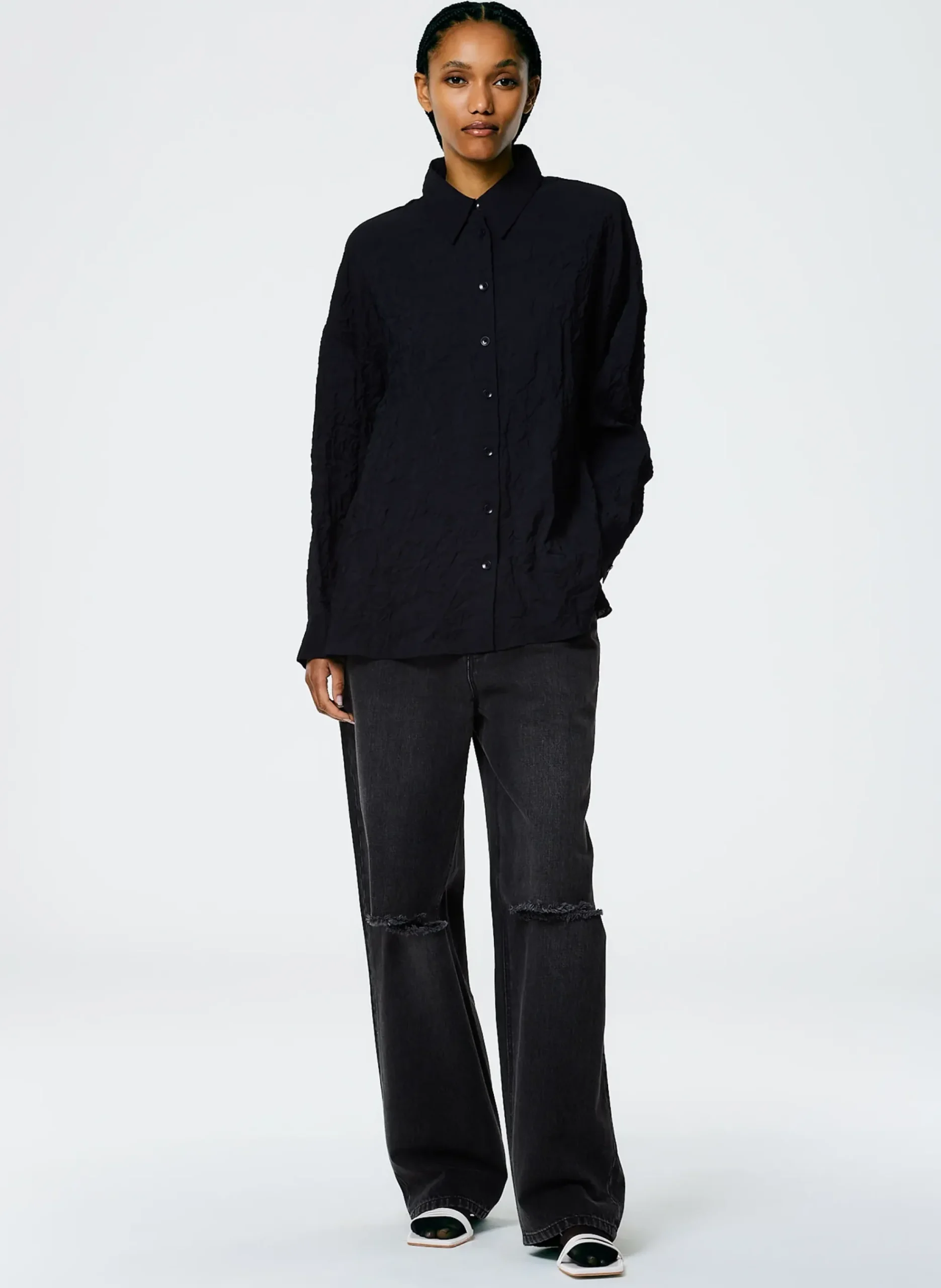 New Tibi Crinkle Shirting Oversized Shirt Midnight Navy