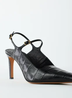 Tibi Croc Print Bob Slingback Black