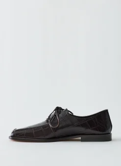 Clearance Tibi Croc Print Brody Square Toe Loafer Dark Brown