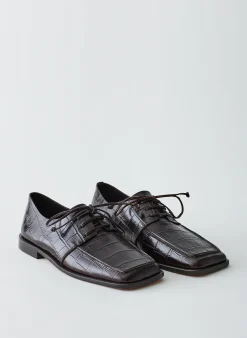 Clearance Tibi Croc Print Brody Square Toe Loafer Dark Brown