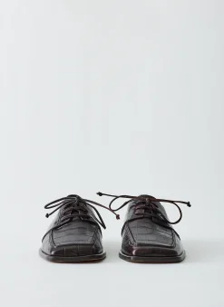 Clearance Tibi Croc Print Brody Square Toe Loafer Dark Brown